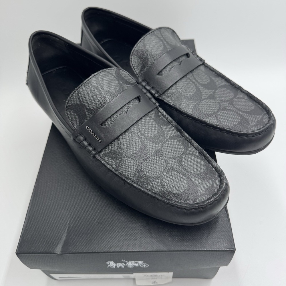Coach Mott Driver Signature PVC Loafers Men's 11 D Charcoal Black G2983 Box